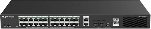 Ruijie RG-ES228GS-P 28-Port Gigabit Smart Cloud Managed PoE Switch with 24 PoE+ Ports, 2 RJ45 Uplinks & 2 SFP Ports portside view
