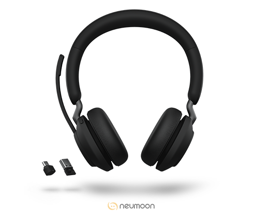 Jabra Evolve2 65,Link380390a MS Stereo Stand Black-Upto 37 hours battery -2year Warranty front view