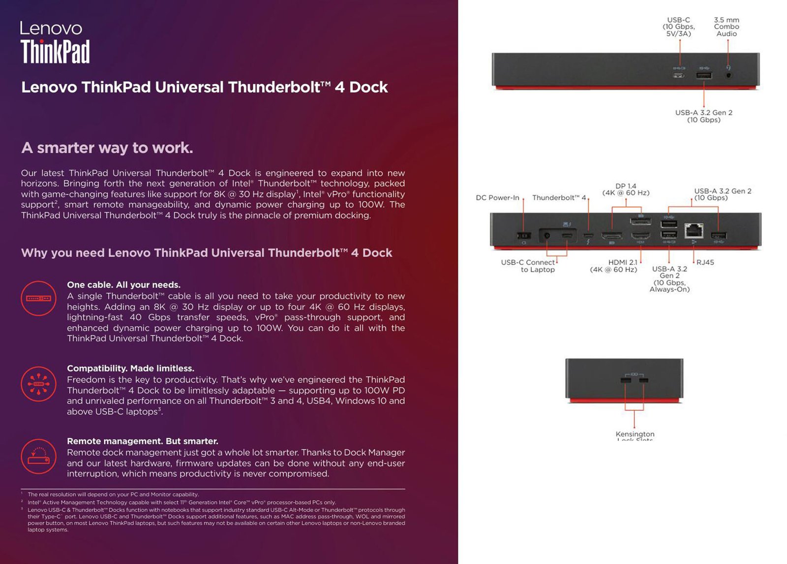 Lenovo Thunderbolt 4 docking station with 230W Charging, 8K Display Support & 40Gbps description